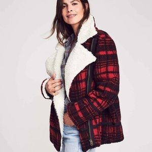 Faherty Red and Black Plaid Bomber Jacket